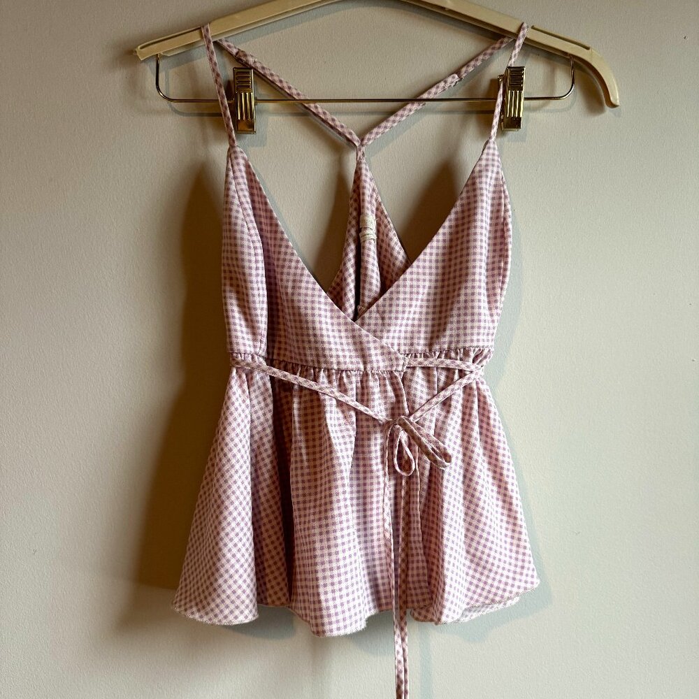 Urban Outfitters - Wrap Lilac Gingham Flowy Spaghetti Strap Top - Size M